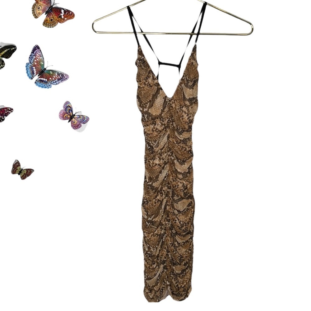 💎 2/$10 Snake Print Ruched Lined Slip Mini Sexy Glam Night Out Party Dress
